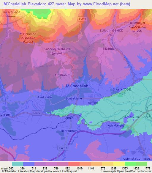 M'Chedallah,Algeria Elevation Map