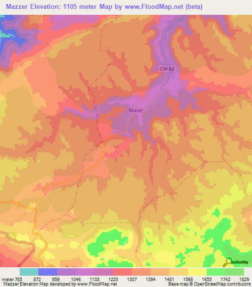 Mazzer,Algeria Elevation Map