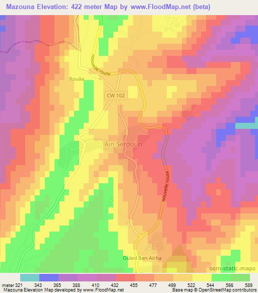 Mazouna,Algeria Elevation Map