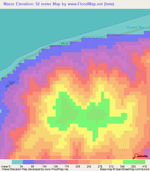Mazer,Algeria Elevation Map
