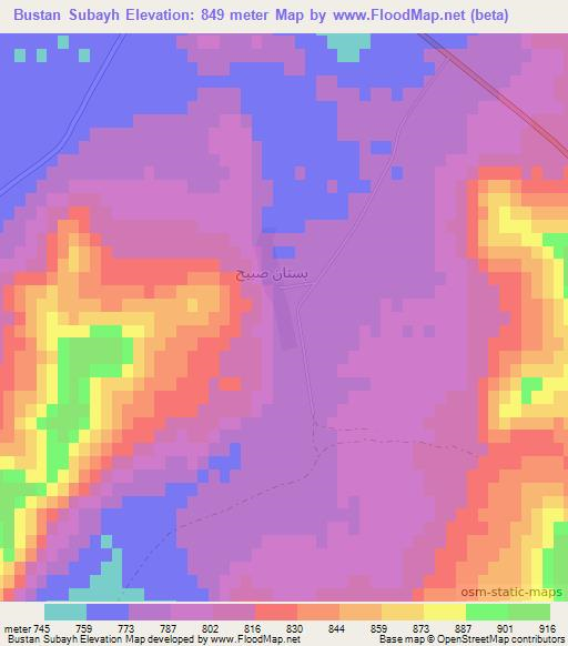 Bustan Subayh,Syria Elevation Map