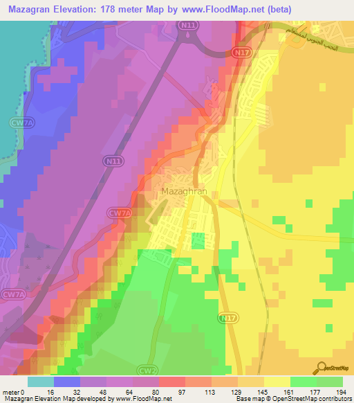 Mazagran,Algeria Elevation Map