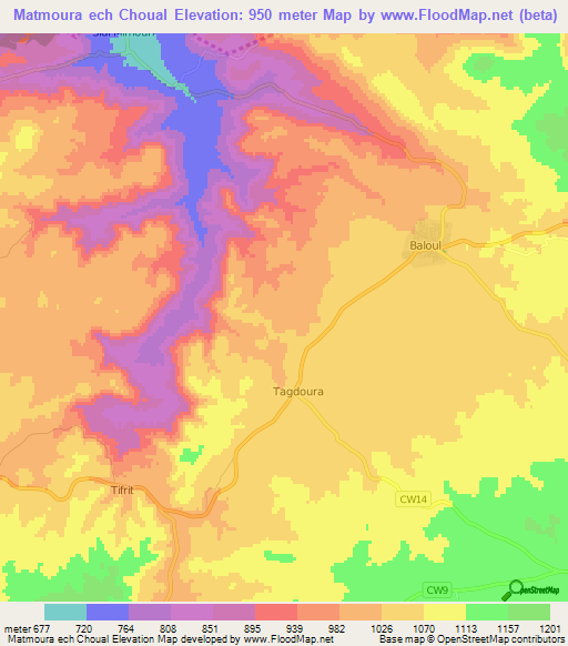 Matmoura ech Choual,Algeria Elevation Map