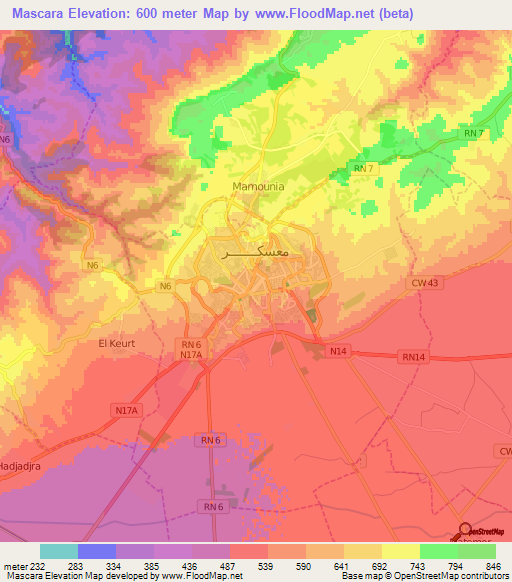 Mascara,Algeria Elevation Map