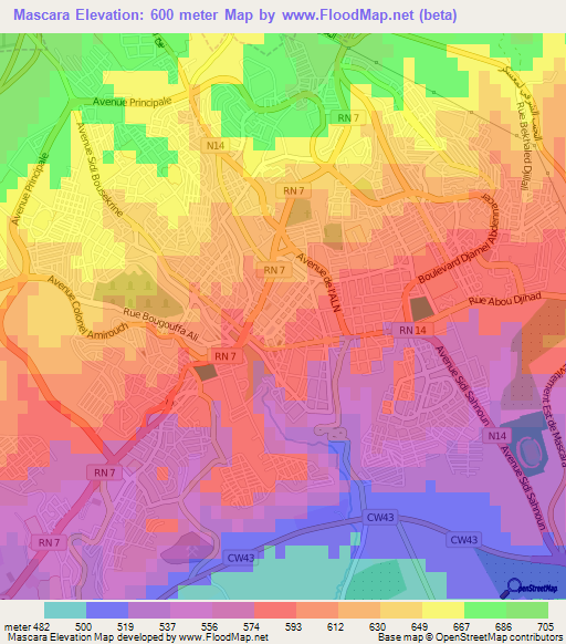 Mascara,Algeria Elevation Map