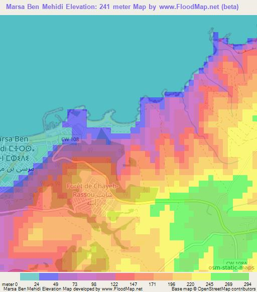Marsa Ben Mehidi,Algeria Elevation Map