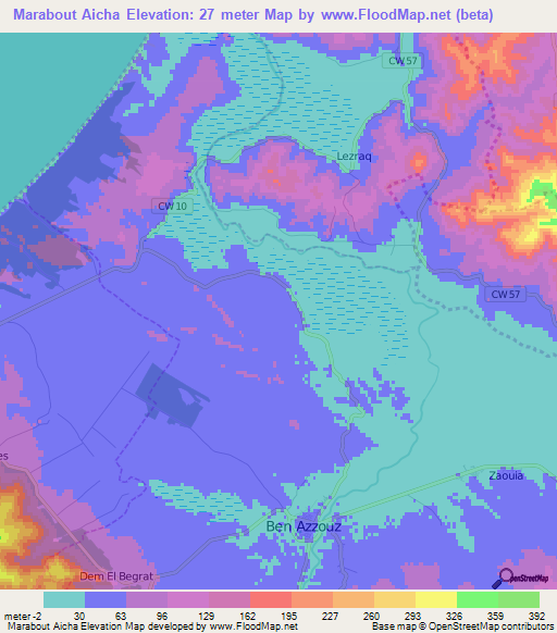 Marabout Aicha,Algeria Elevation Map