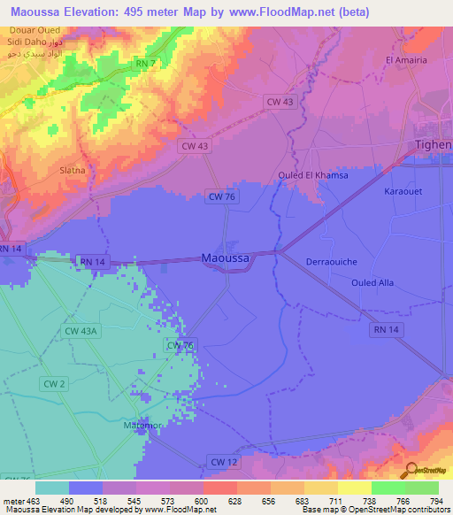 Maoussa,Algeria Elevation Map