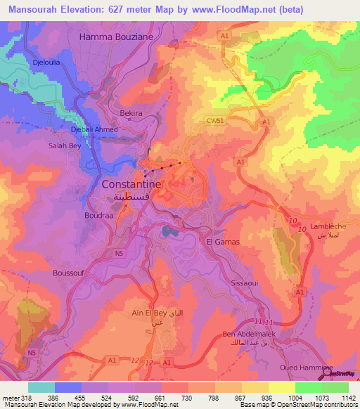 Mansourah,Algeria Elevation Map
