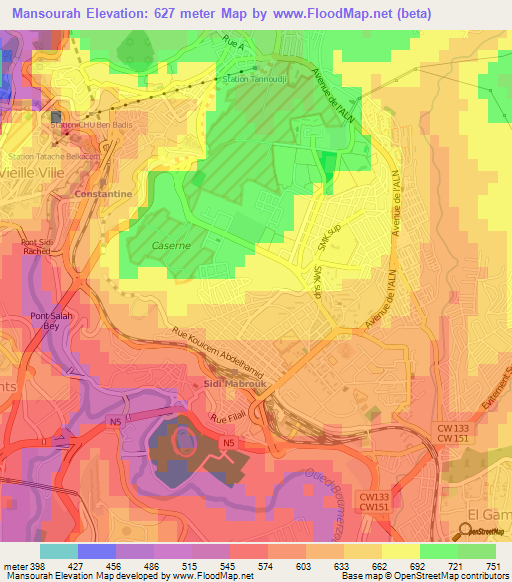 Mansourah,Algeria Elevation Map