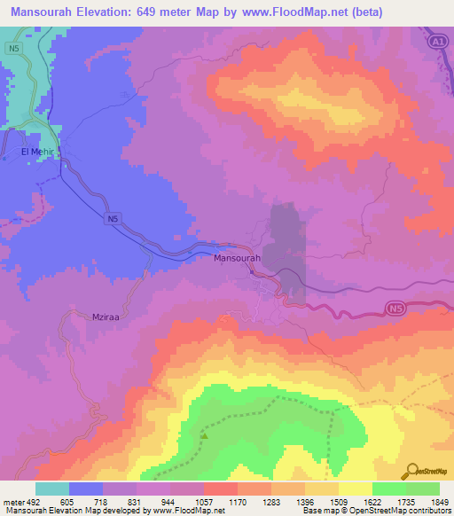 Mansourah,Algeria Elevation Map