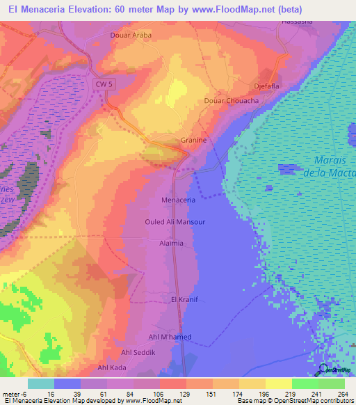 El Menaceria,Algeria Elevation Map