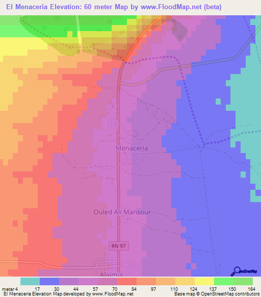 El Menaceria,Algeria Elevation Map