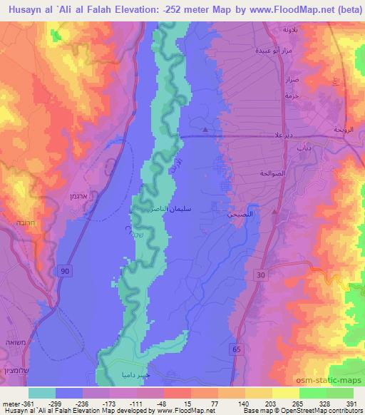 Husayn al `Ali al Falah,Jordan Elevation Map