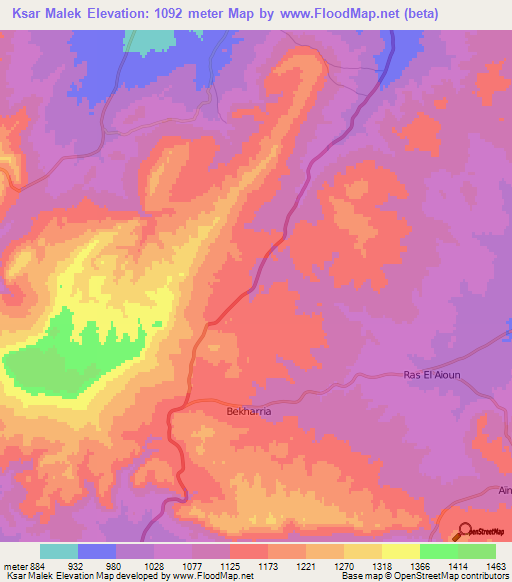 Ksar Malek,Algeria Elevation Map