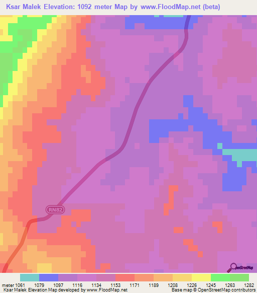 Ksar Malek,Algeria Elevation Map