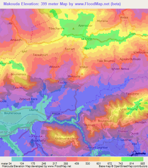 Makouda,Algeria Elevation Map