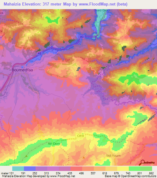 Mahaizia,Algeria Elevation Map