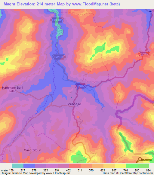 Magra,Algeria Elevation Map