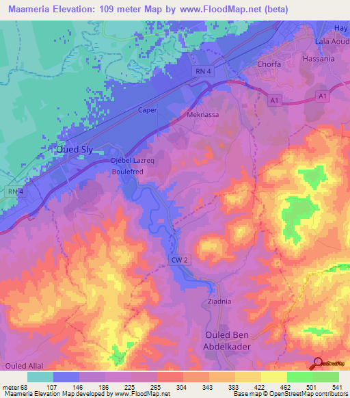 Maameria,Algeria Elevation Map