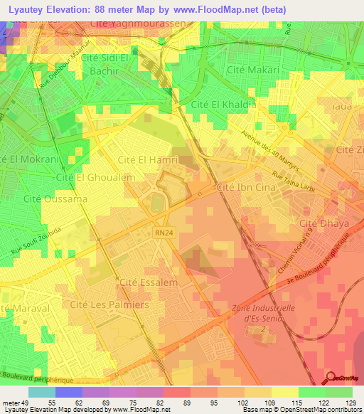 Lyautey,Algeria Elevation Map