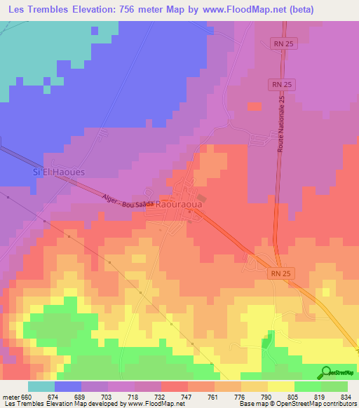 Les Trembles,Algeria Elevation Map