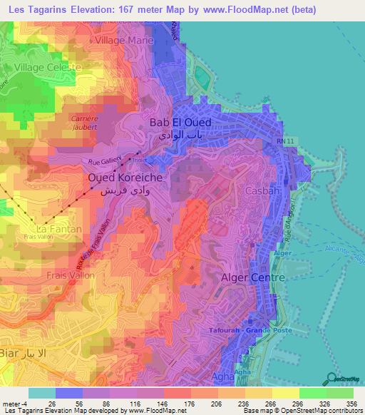 Les Tagarins,Algeria Elevation Map