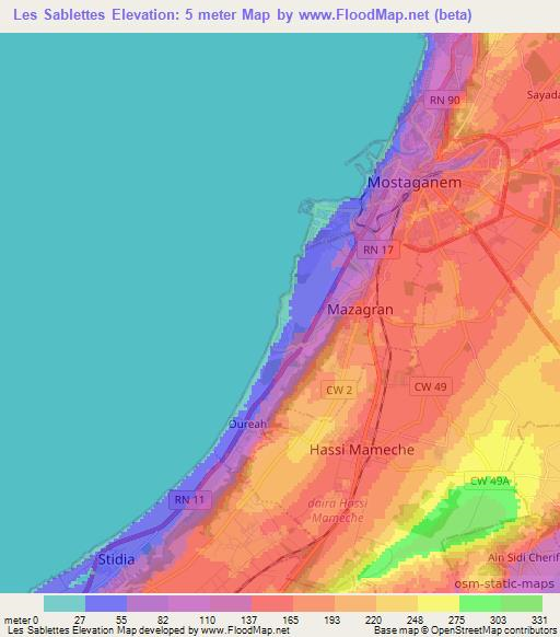 Les Sablettes,Algeria Elevation Map