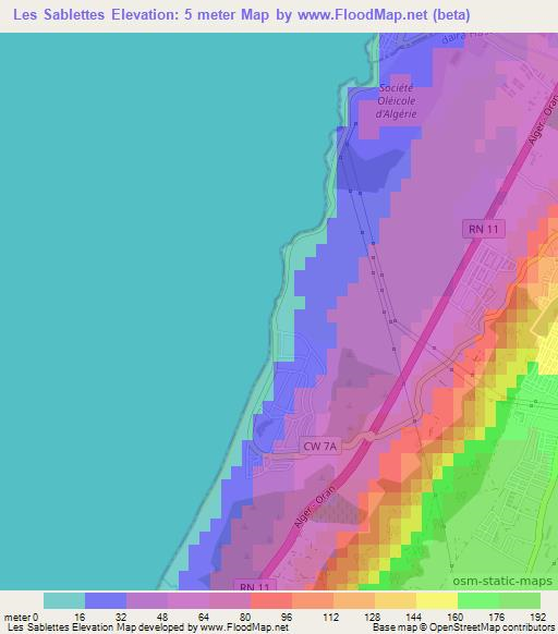 Les Sablettes,Algeria Elevation Map
