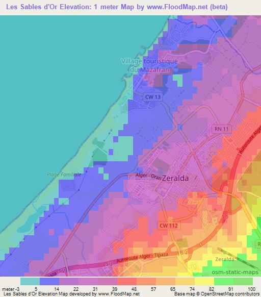 Les Sables d'Or,Algeria Elevation Map