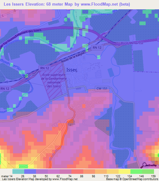 Les Issers,Algeria Elevation Map