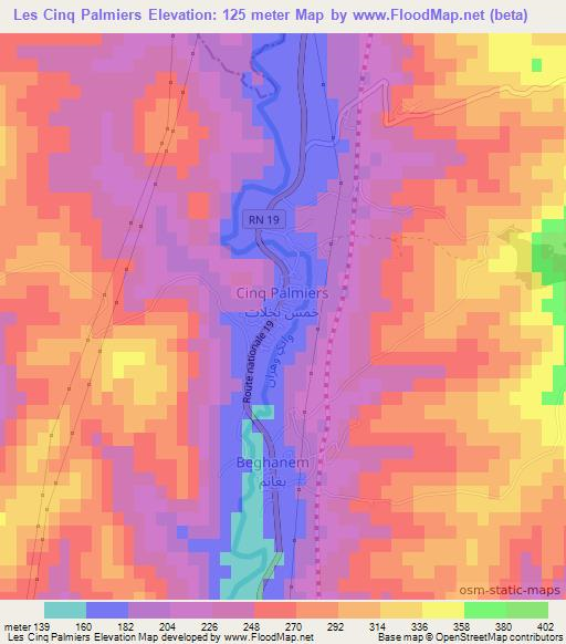 Les Cinq Palmiers,Algeria Elevation Map