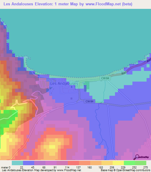 Les Andalouses,Algeria Elevation Map
