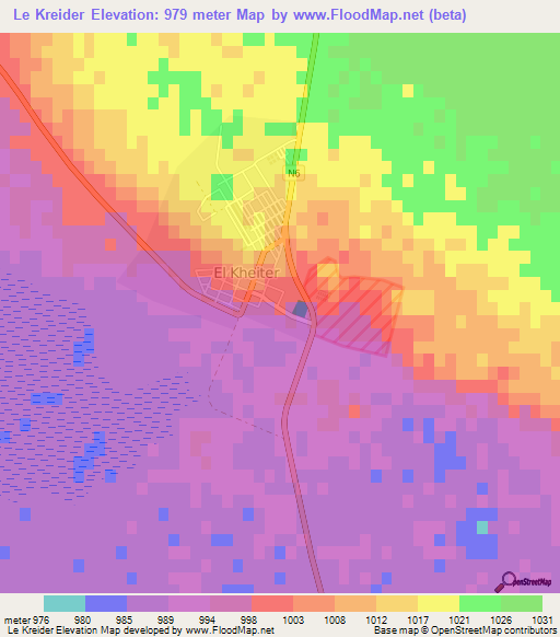 Le Kreider,Algeria Elevation Map