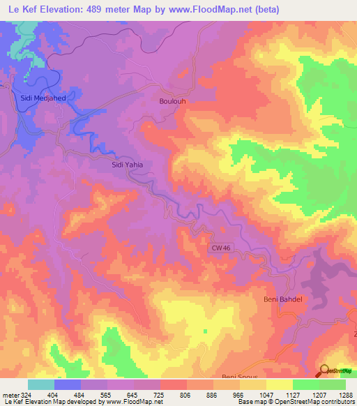 Le Kef,Algeria Elevation Map
