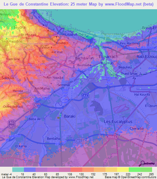 Le Gue de Constantine,Algeria Elevation Map