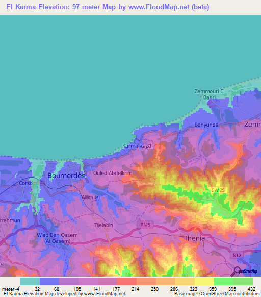 El Karma,Algeria Elevation Map