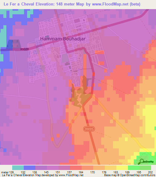 Le Fer a Cheval,Algeria Elevation Map