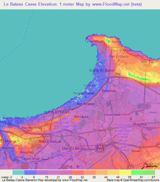 Le Bateau Casse,Algeria Elevation Map