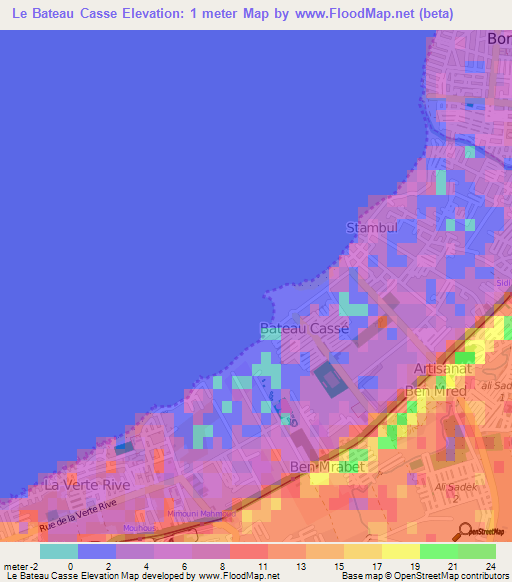 Le Bateau Casse,Algeria Elevation Map