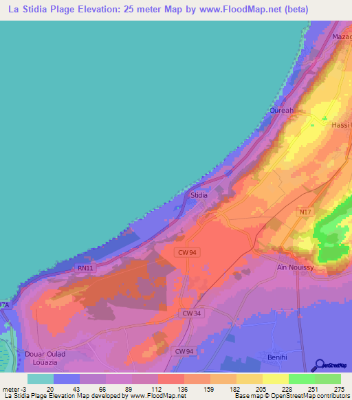 La Stidia Plage,Algeria Elevation Map