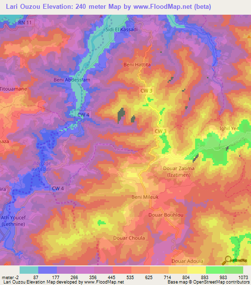 Lari Ouzou,Algeria Elevation Map