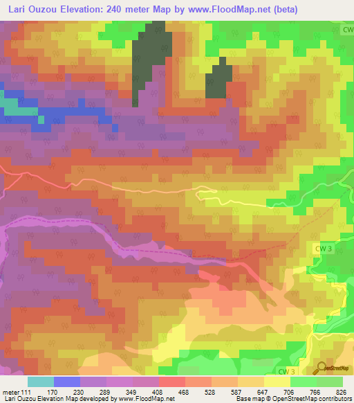 Lari Ouzou,Algeria Elevation Map