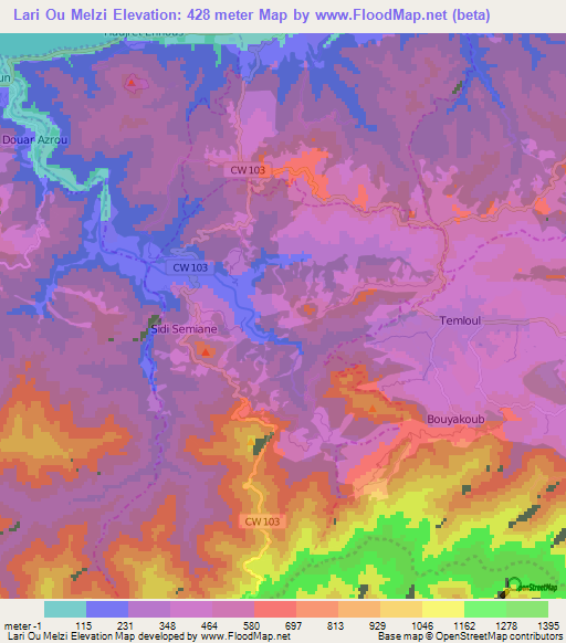 Lari Ou Melzi,Algeria Elevation Map