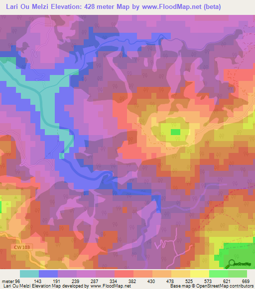 Lari Ou Melzi,Algeria Elevation Map