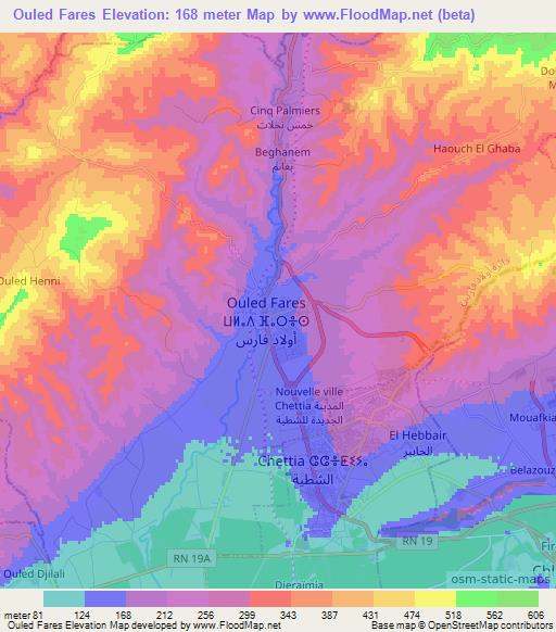 Ouled Fares,Algeria Elevation Map