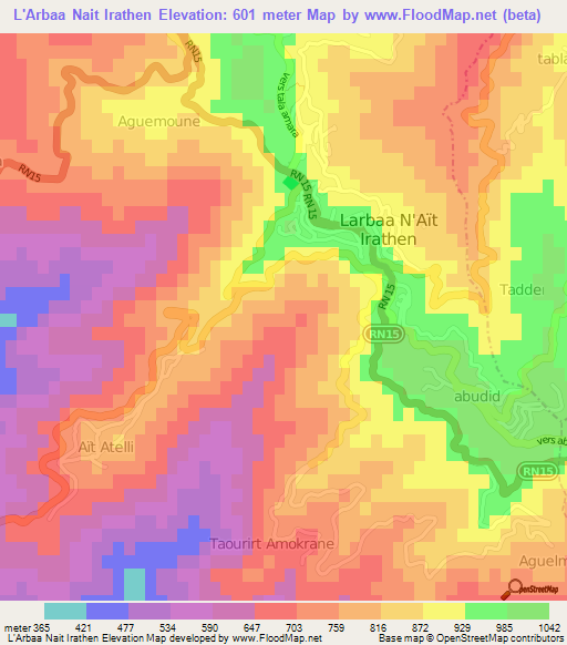 L'Arbaa Nait Irathen,Algeria Elevation Map