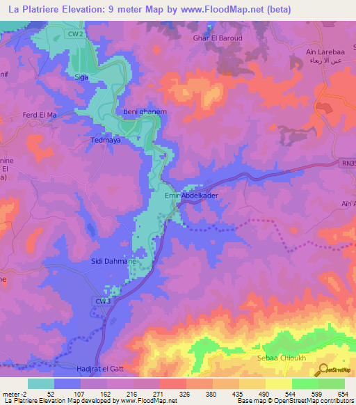La Platriere,Algeria Elevation Map