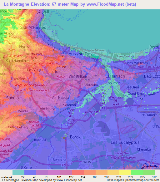 La Montagne,Algeria Elevation Map