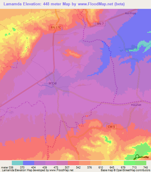 Lamamda,Algeria Elevation Map